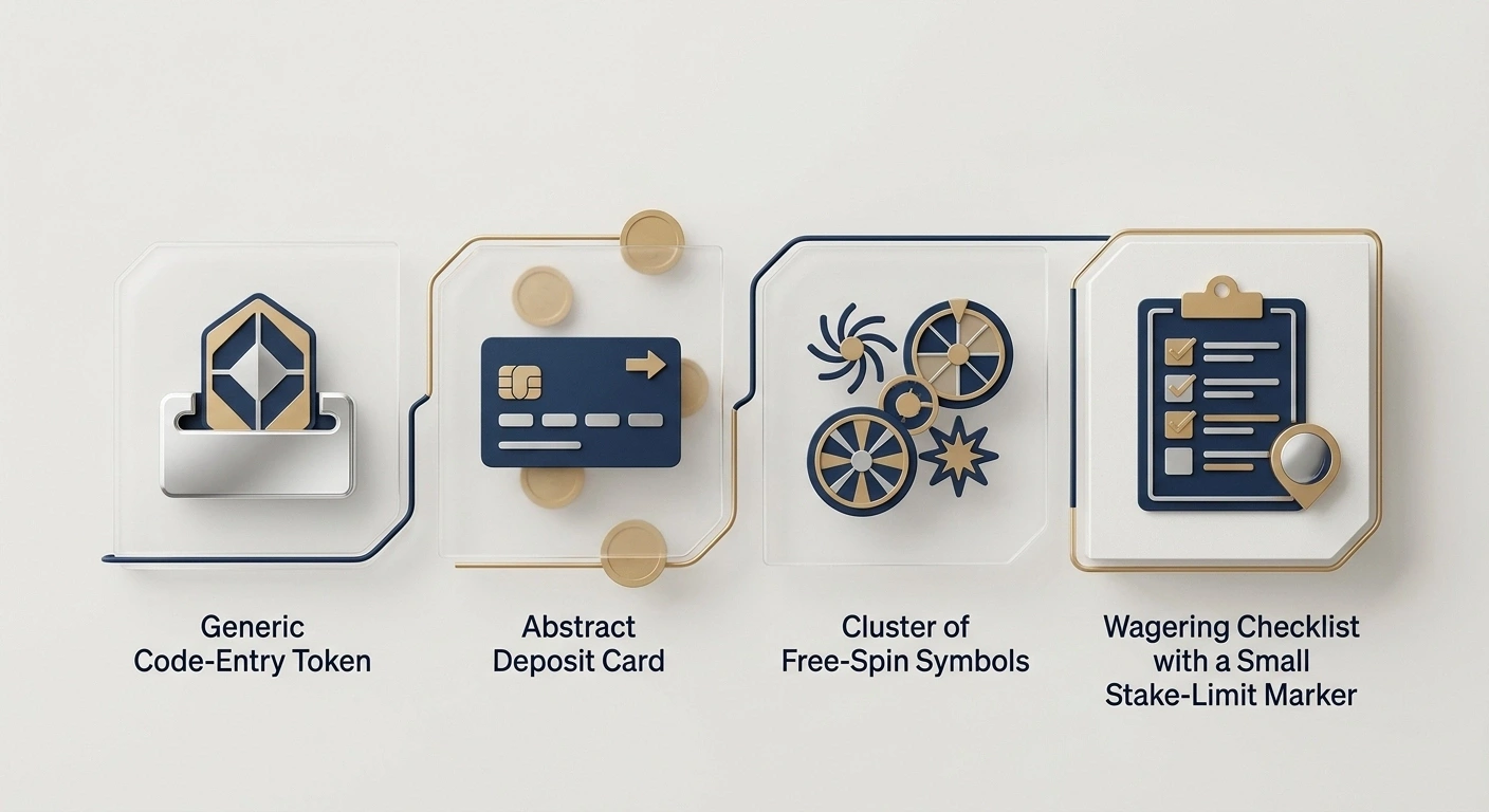 Conceptual steps for entering GS100, depositing Australian dollars, receiving free spins and completing wagering