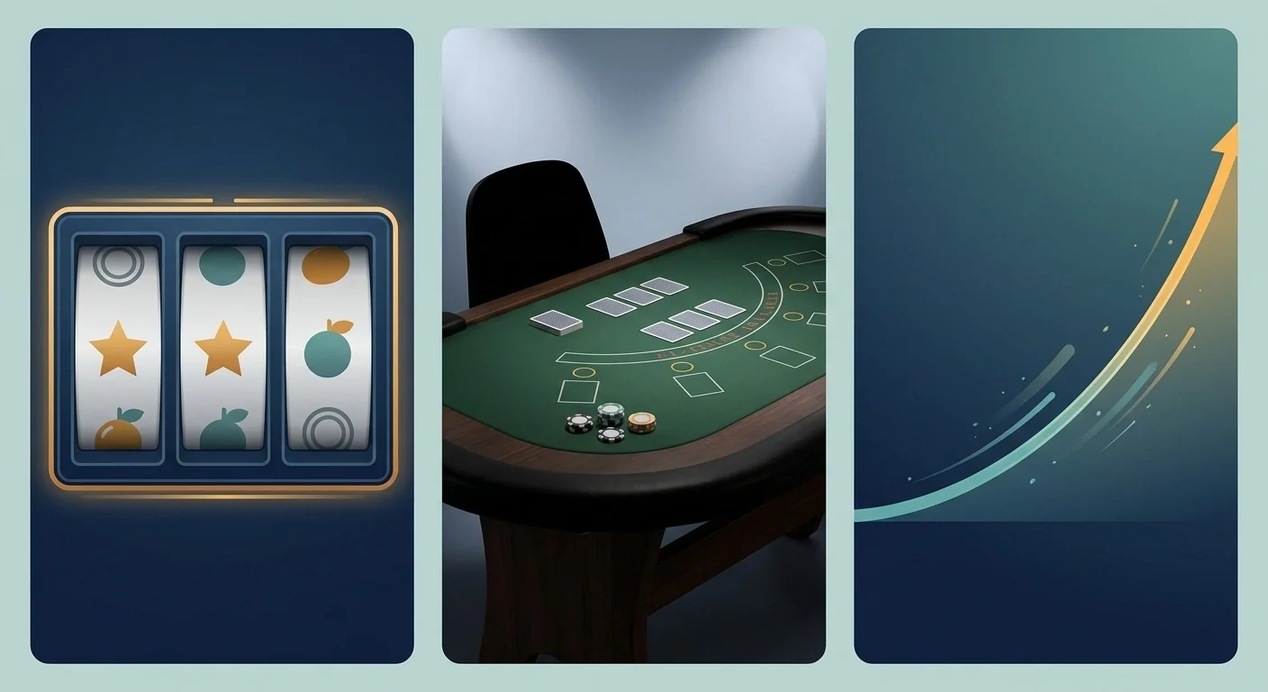 Editorial collage representing online pokies, live casino and crash games
